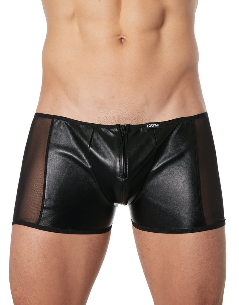 * Look Me Lederlook heren short met transparante zijkanten