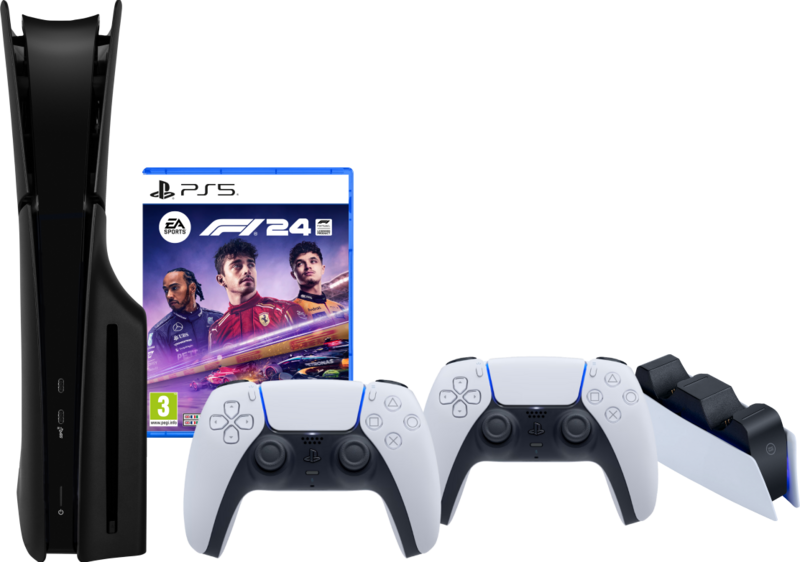 PlayStation 5 Slim Disc Edition + F1 24 + Covers Zwart + Extra Controller + Oplaadstation