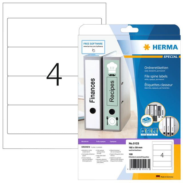 Rugetiket herma 5123 192x59mm wit 100 etiketten