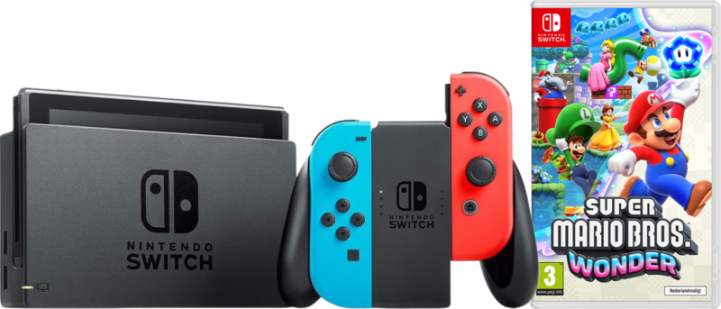 Nintendo Switch Rood/Blauw + Super Mario Bros. Wonder