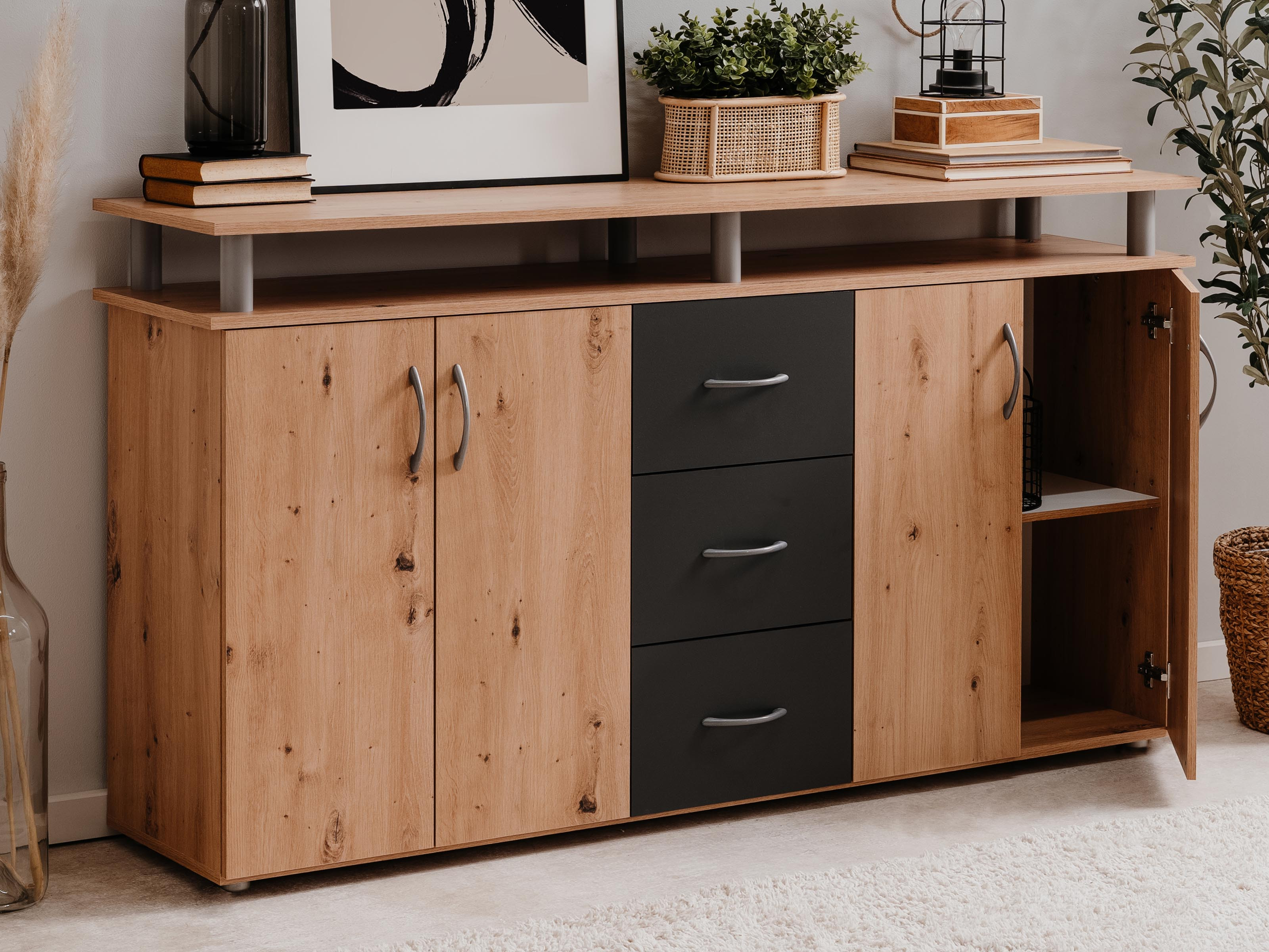 Dressoir NEVERLAND 4 deuren 3 lades artisan eik