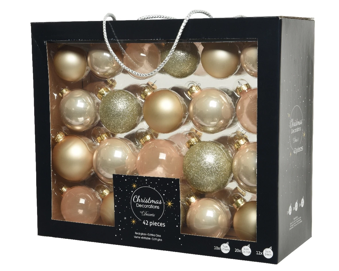 Decoris kerstballen set Glas 42st parel 5-6-7cm