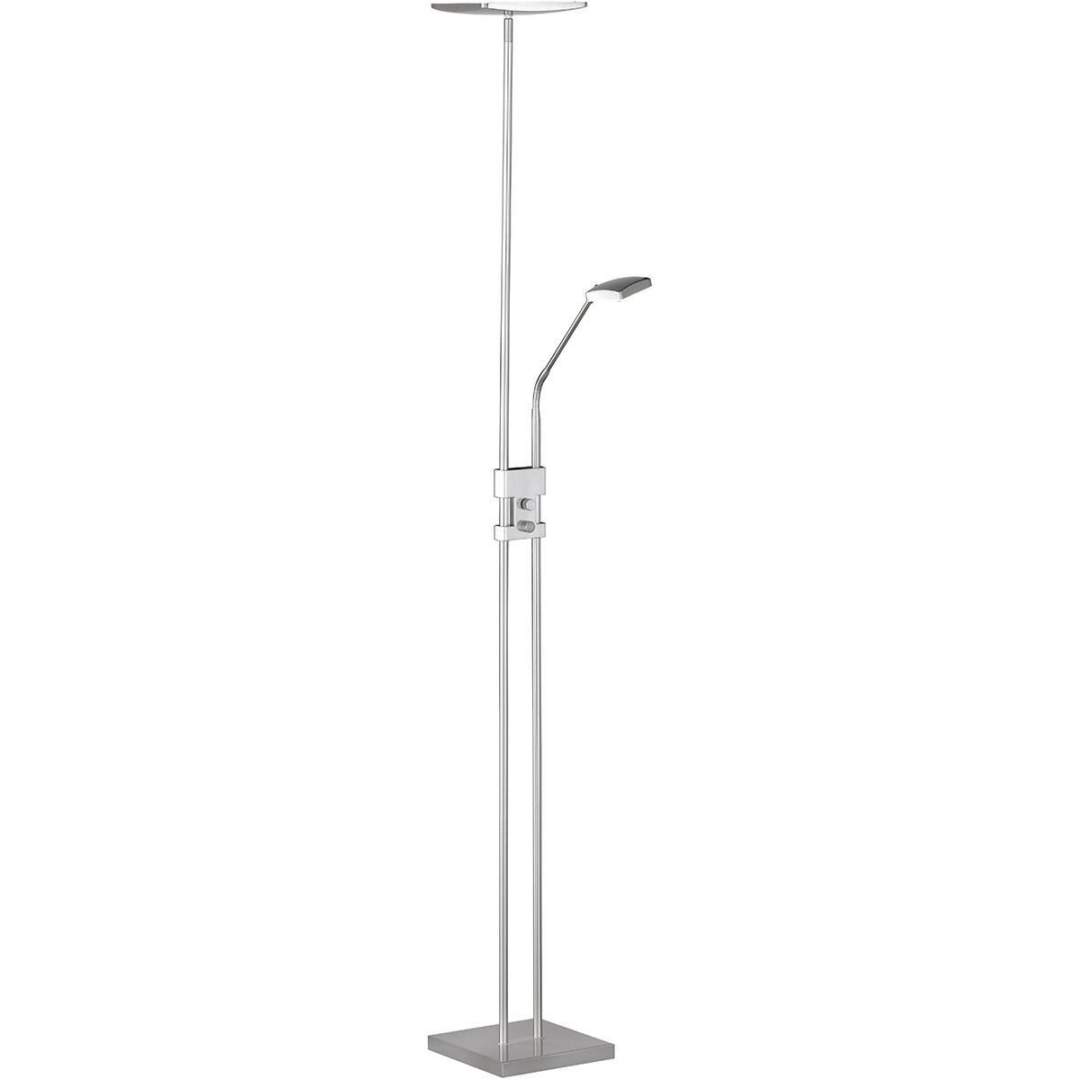 LED Vloerlamp - Trion Lukens - 15W + 3W - Warm Wit 3000K - 2-lichts - Dimbaar - Vierkant - Mat Nikkel - Aluminium