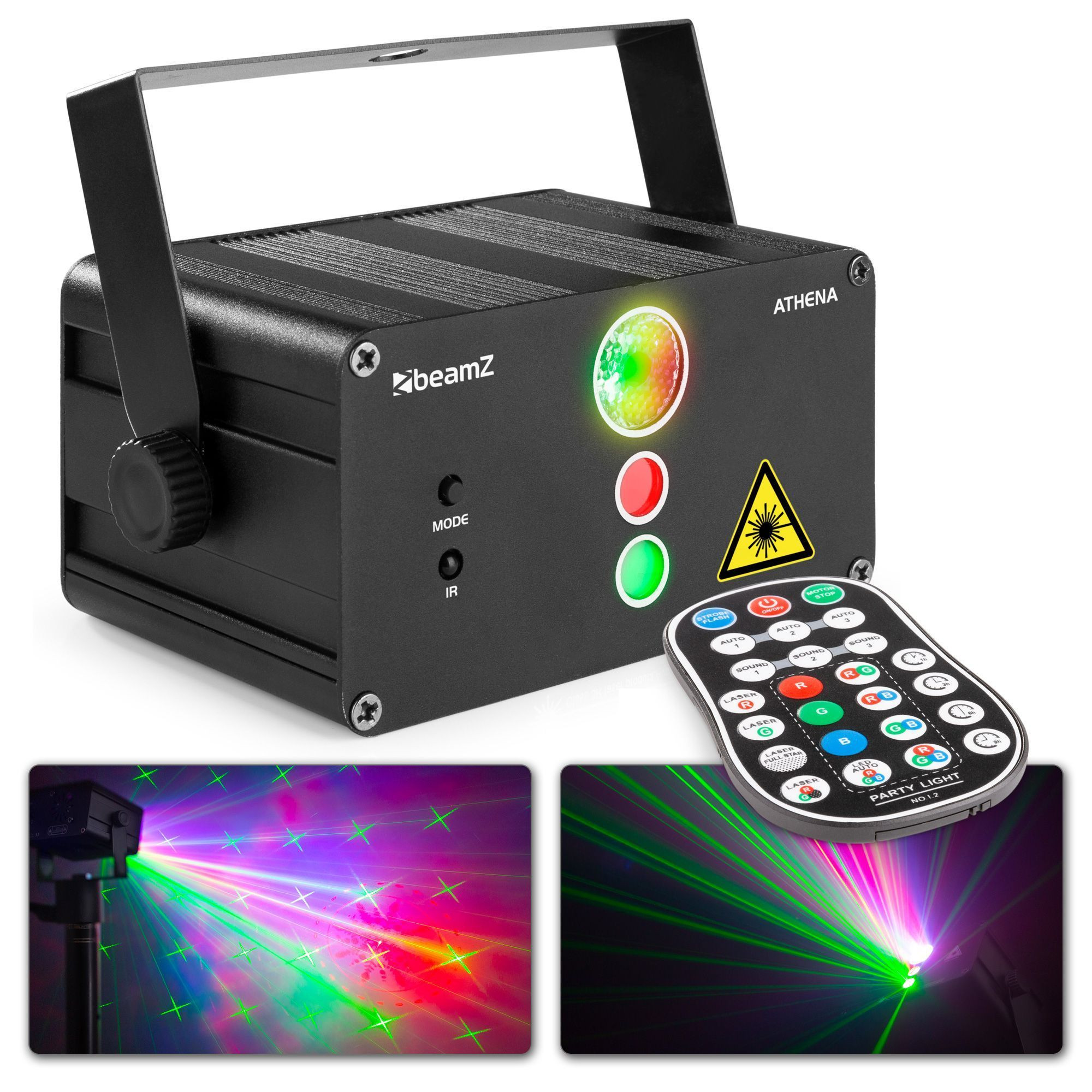 BeamZ Athena accu disco laser met 2 gobo lasers en multicolor LED