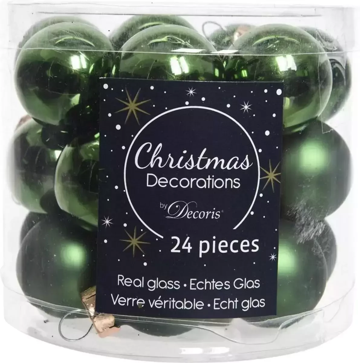 Decoris kerstballen set glas 24st Dennengroen 2,5cm