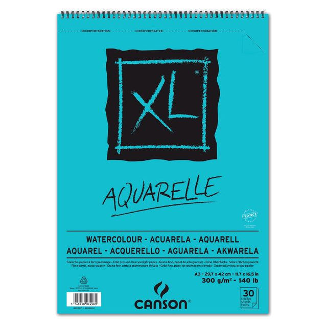 Aquarelblok Canson XL A3 30v 300gr spiraal | 5 stuks