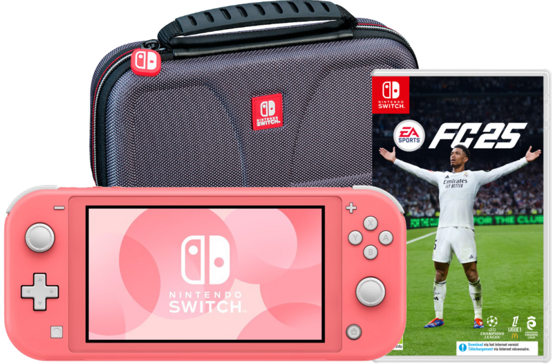 Nintendo Switch Lite Koraal + EA Sports FC 25 + Bigben Beschermtas