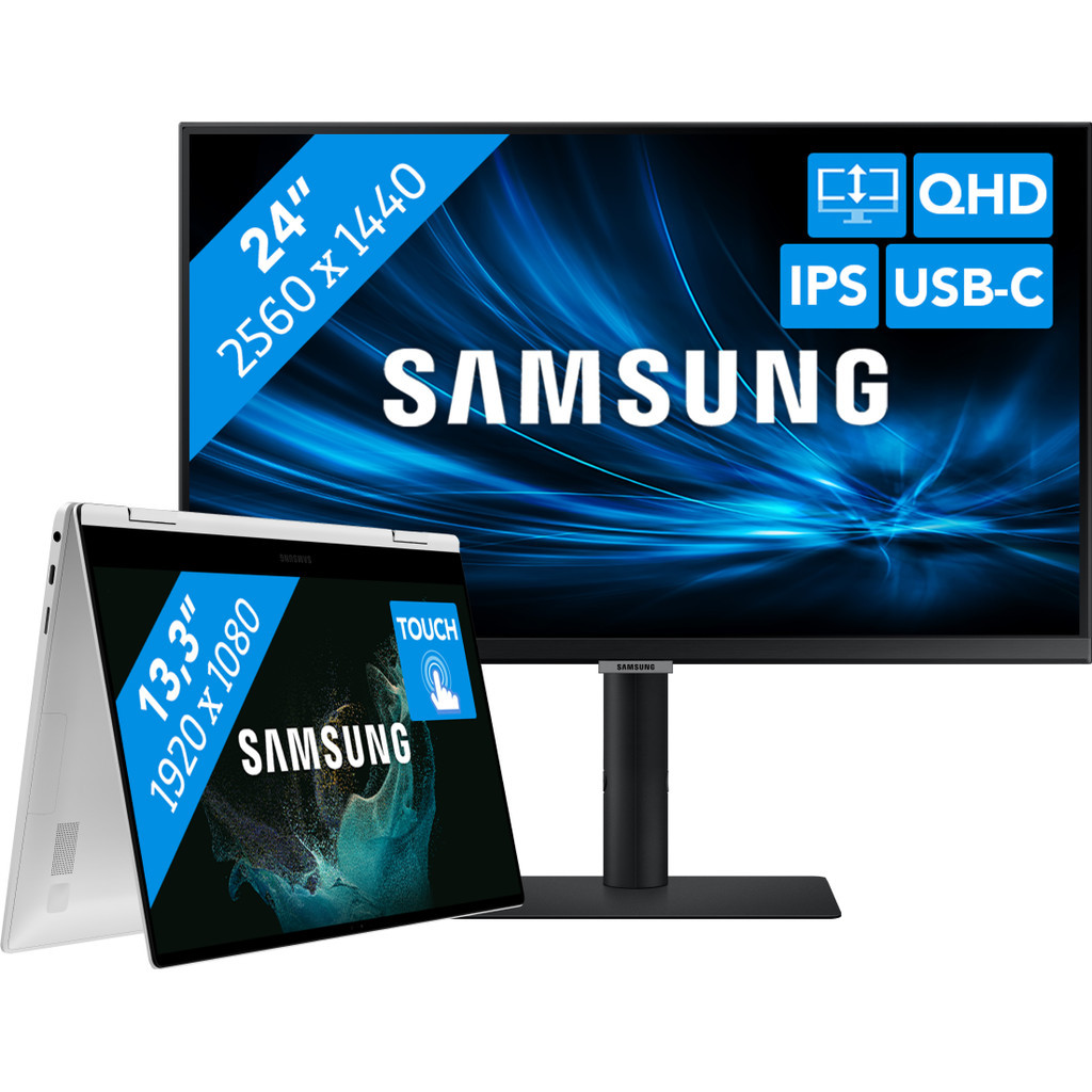 Studenten pakket - Samsung Galaxy Book2 Pro 360 13 NP930QED-KB1NL + QHD Monitor