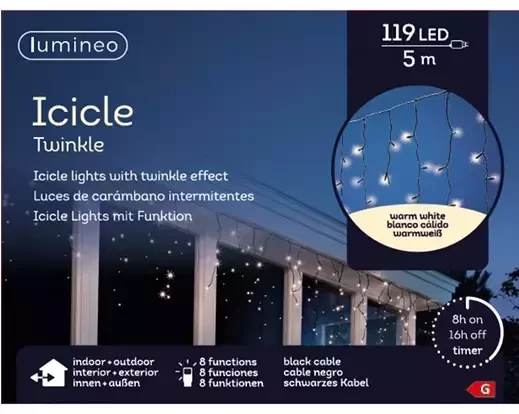 Lumineo icicle twinkle led 5m 119led warm wit