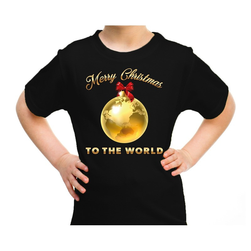 Kerst t-shirt voor kinderen - Merry Christmas - wereld - zwart