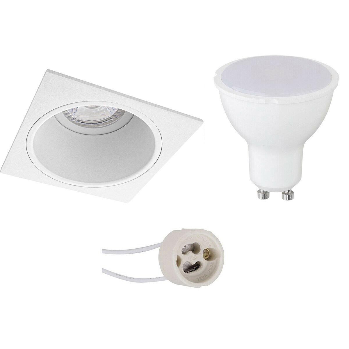 LED Spot Set - Pragmi Minko Pro - GU10 Fitting - Dimbaar - Inbouw Vierkant - Mat Wit - 6W - Helder/Koud Wit 6400K - Verdiept - 90mm