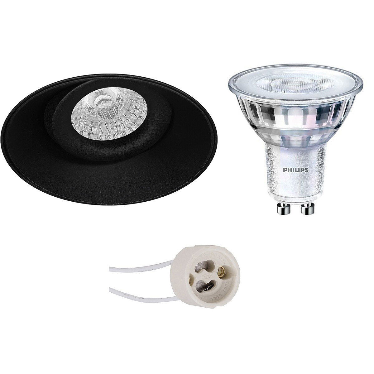 LED Spot Set - Pragmi Nivas Pro - GU10 Fitting - Inbouw Rond - Mat Zwart - Trimless - Kantelbaar - Ø150mm - Philips - SceneSwitch 827 36D - 1.5W-5W - Warm Wit 2200K-2700K - Dimbaar