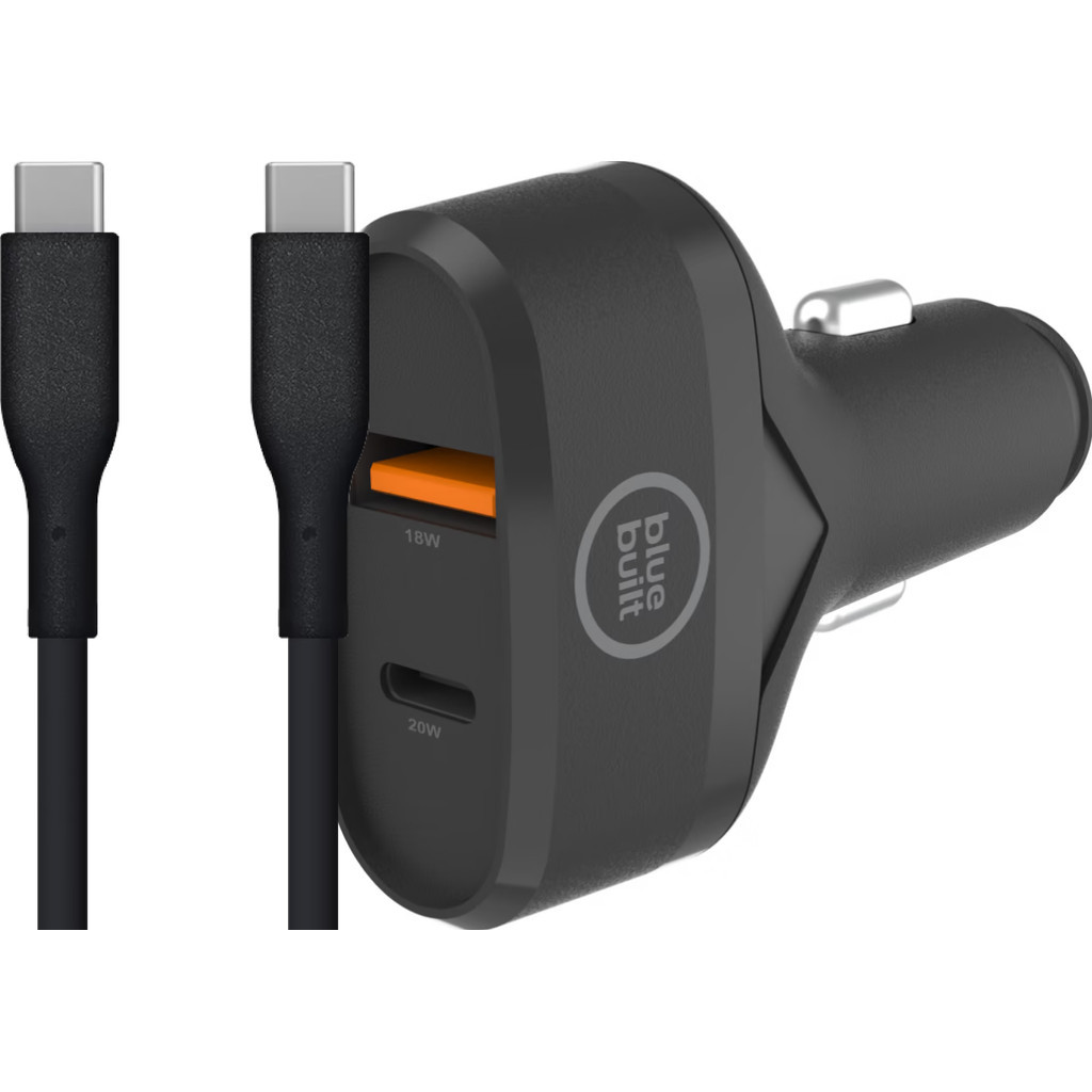 BlueBuilt Snelle Autolader 20W Zwart + Veripart Usb C Kabel 2m Kunststof Zwart