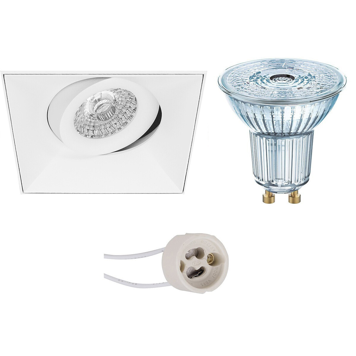 LED Spot Set - LEDVANCE Parathom PAR16 940 36D - Pragmi Nivas Pro - GU10 Fitting - Dimbaar - Inbouw Vierkant - Mat Wit - 3.7W - Natuurlijk Wit 4000K - Trimless - Kantelbaar - 150mm