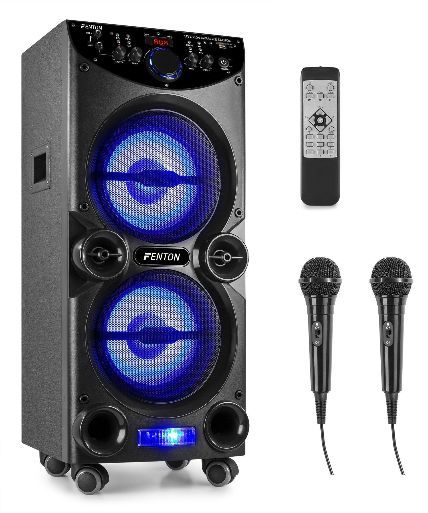 Fenton LIVE2104 karaokeset met Bluetooth, mp3 speler, 2 microfoons en