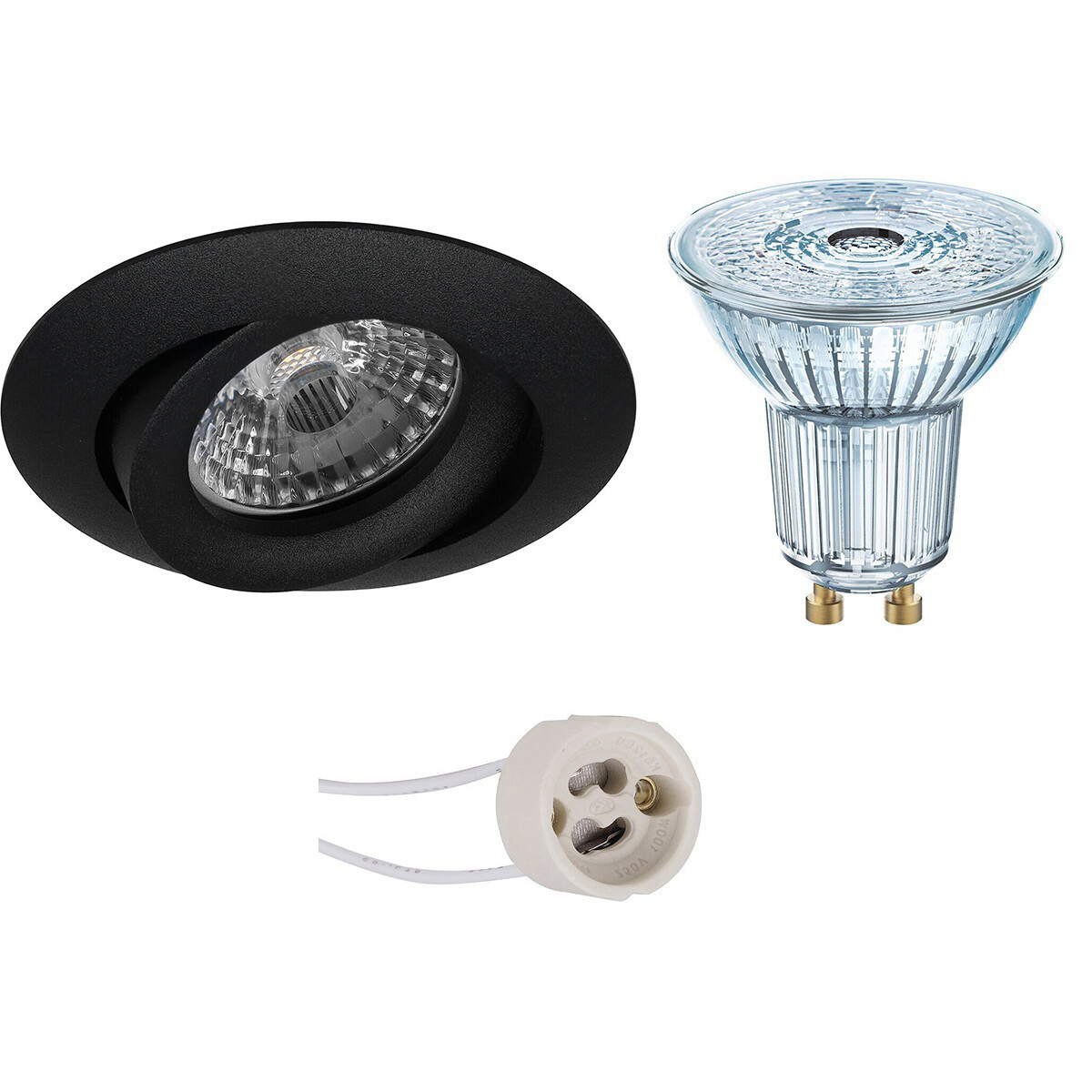 LED Spot Set - LEDVANCE Parathom PAR16 927 36D - Pragmi Uranio Pro - GU10 Fitting - Dimbaar - Inbouw Rond - Mat Zwart - 3.7W - Warm Wit 2700K - Kantelbaar - Ø82mm