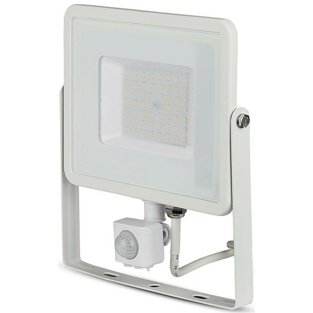 LED Bouwlamp 50 Watt met Sensor - LED Schijnwerper - Viron Dana - Natuurlijk Wit 4000K - Mat Wit - Aluminium - SAMSUNG LEDs