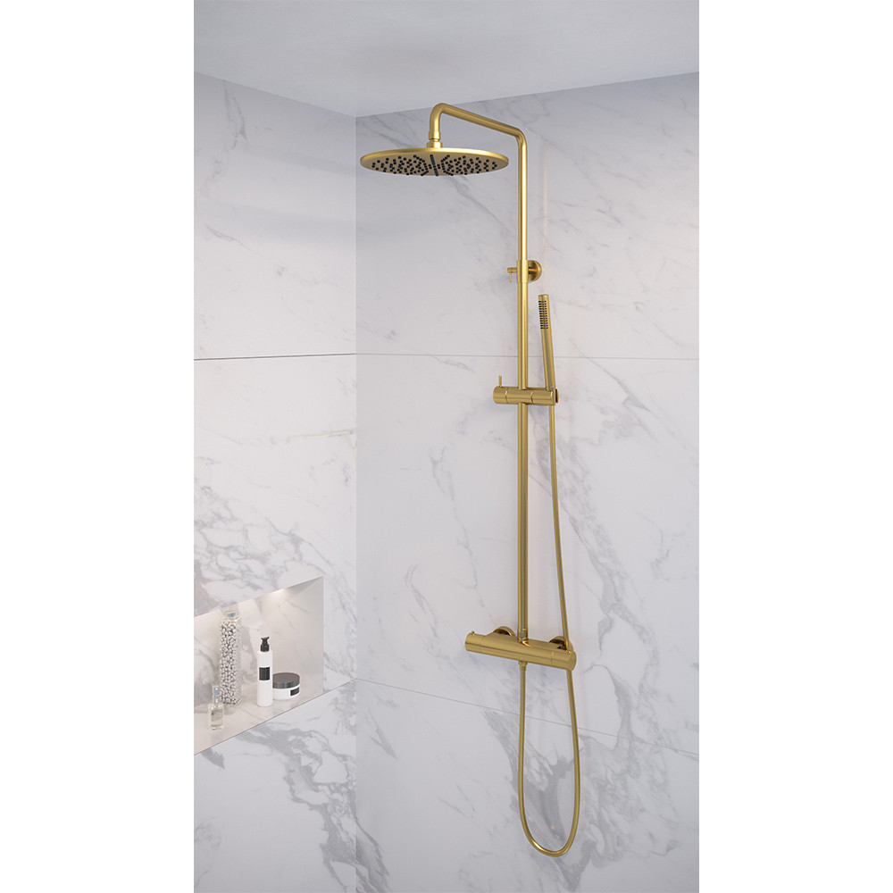 Brauer Gold Edition opbouw regendoucheset met staafhanddouche en hoofddouche 30cm geborsteld messing PVD