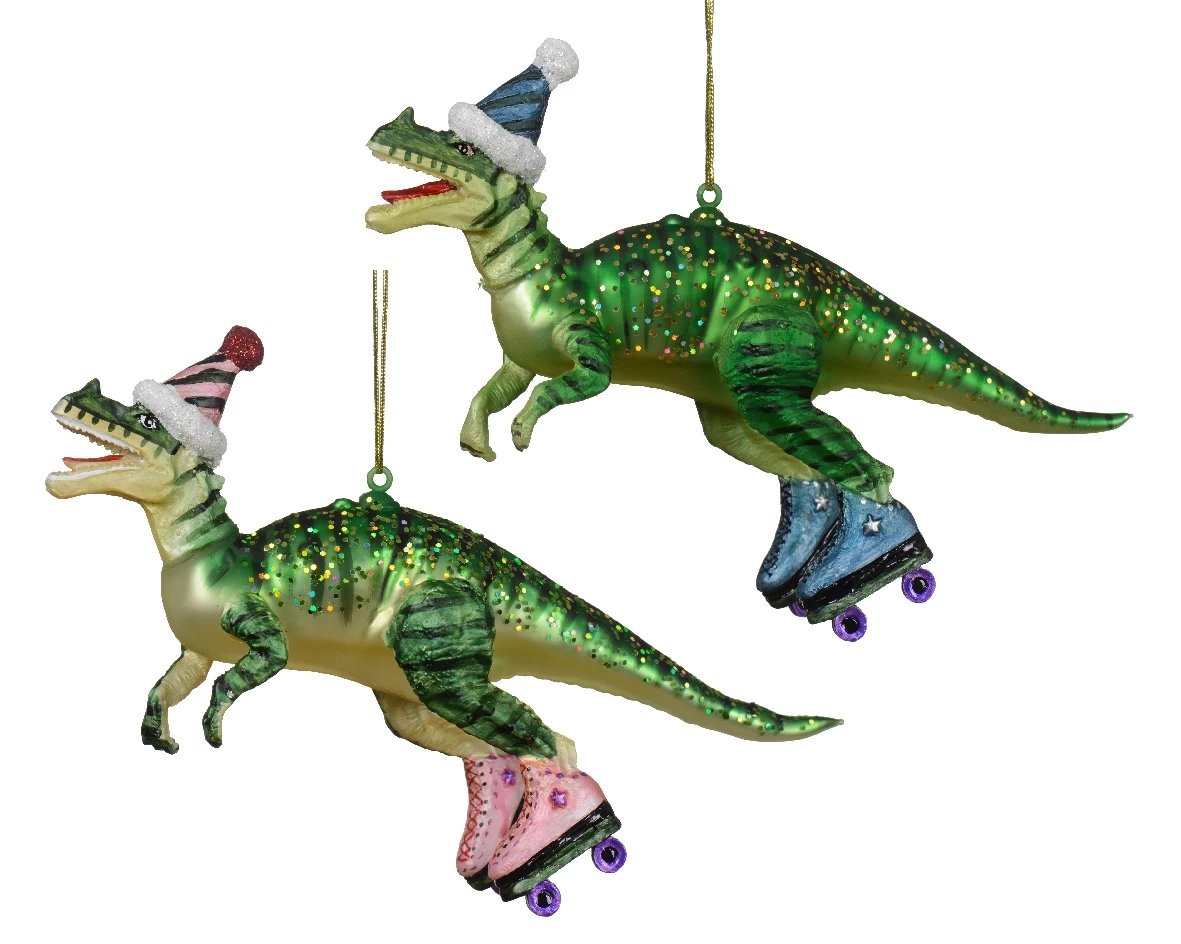 Decoris kerstornament glas Dino op Skates 13.4cm