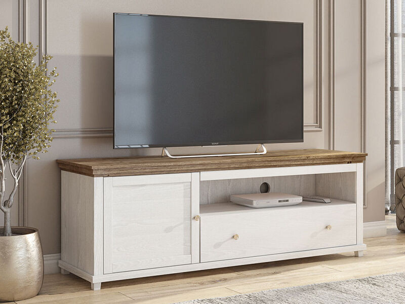 TV-meubel EVOCO 1 deur en 1 lade wit/ribbec eik