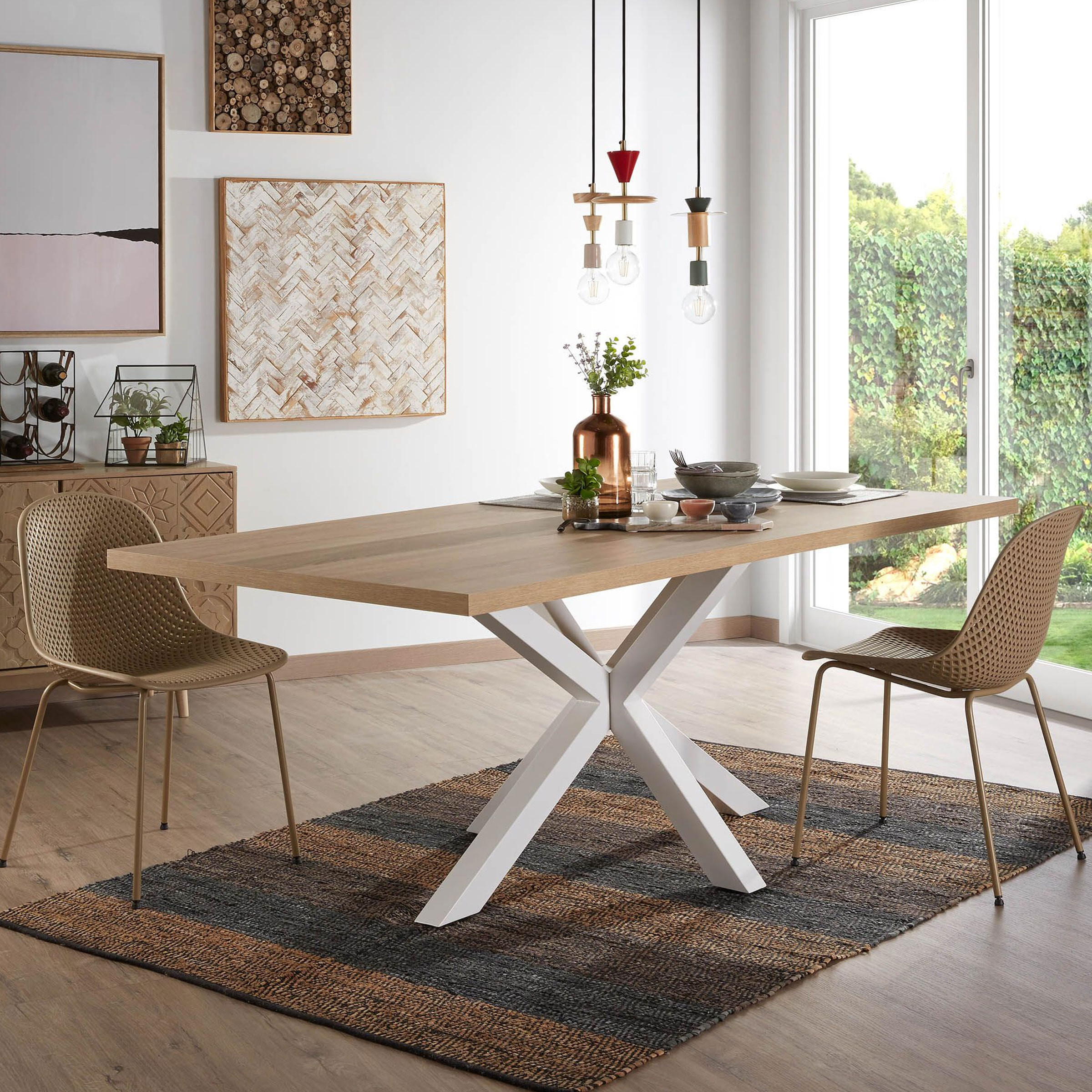 Kave Home Eettafel Argo wit / hout, 180 x 100cm