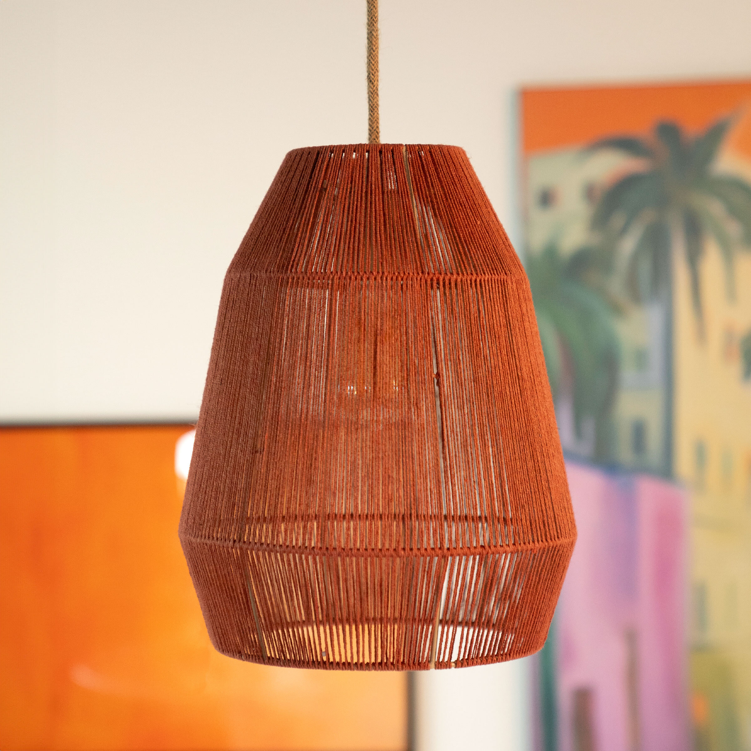 By-Boo Hanglamp 'Cirque' Jute, kleur Rood