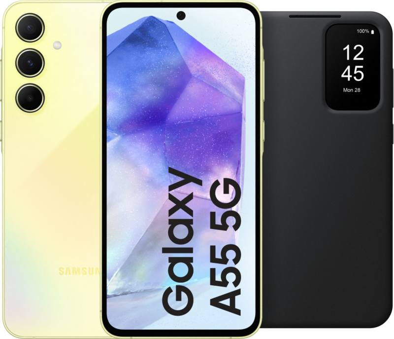 Samsung Galaxy A55 128GB Geel 5G + Smart View Book Case Zwart