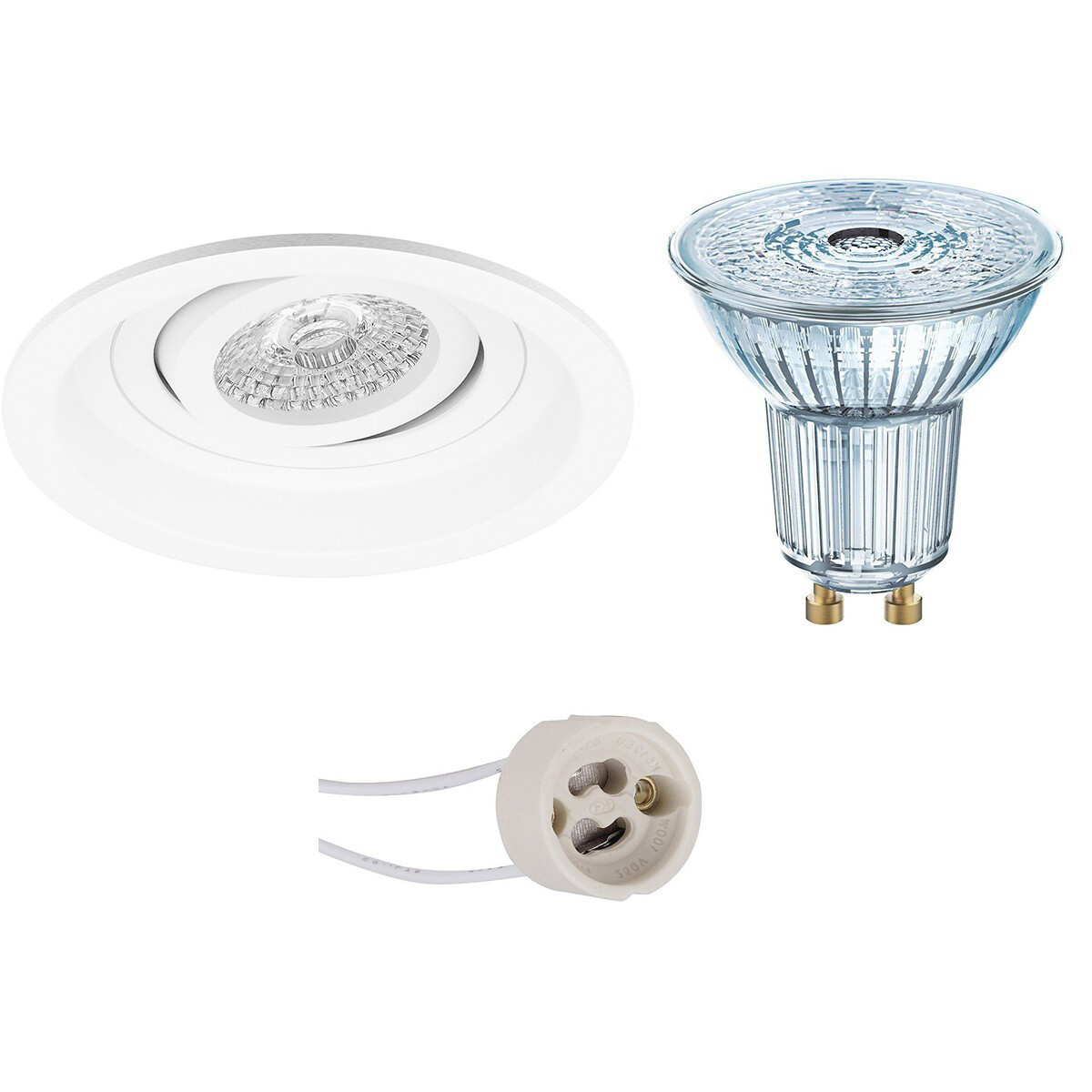 LED Spot Set - LEDVANCE Parathom PAR16 940 36D - Pragmi Domy Pro - GU10 Fitting - Dimbaar - Inbouw Rond - Mat Wit - 3.7W - Natuurlijk Wit 4000K - Verdiept - Kantelbaar - Ø105mm