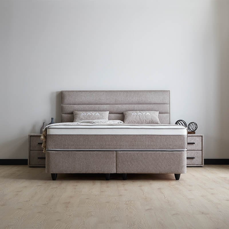 2-Persoons Boxspring Met Opbergruimte Maya - Taupe 180x200 cm - Pocketvering - Inclusief Topper - Dekbed-Discounter.nl