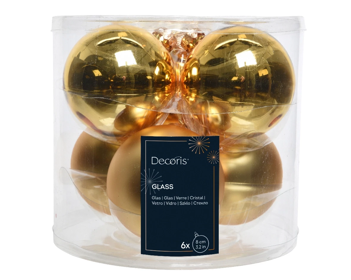 Decoris kerstballen Glas 6st licht goud 8cm