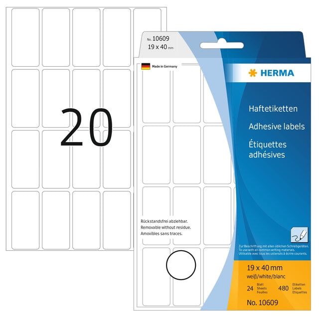 Etiket HERMA 10609 19x40mm verwijderbaar 640stuks