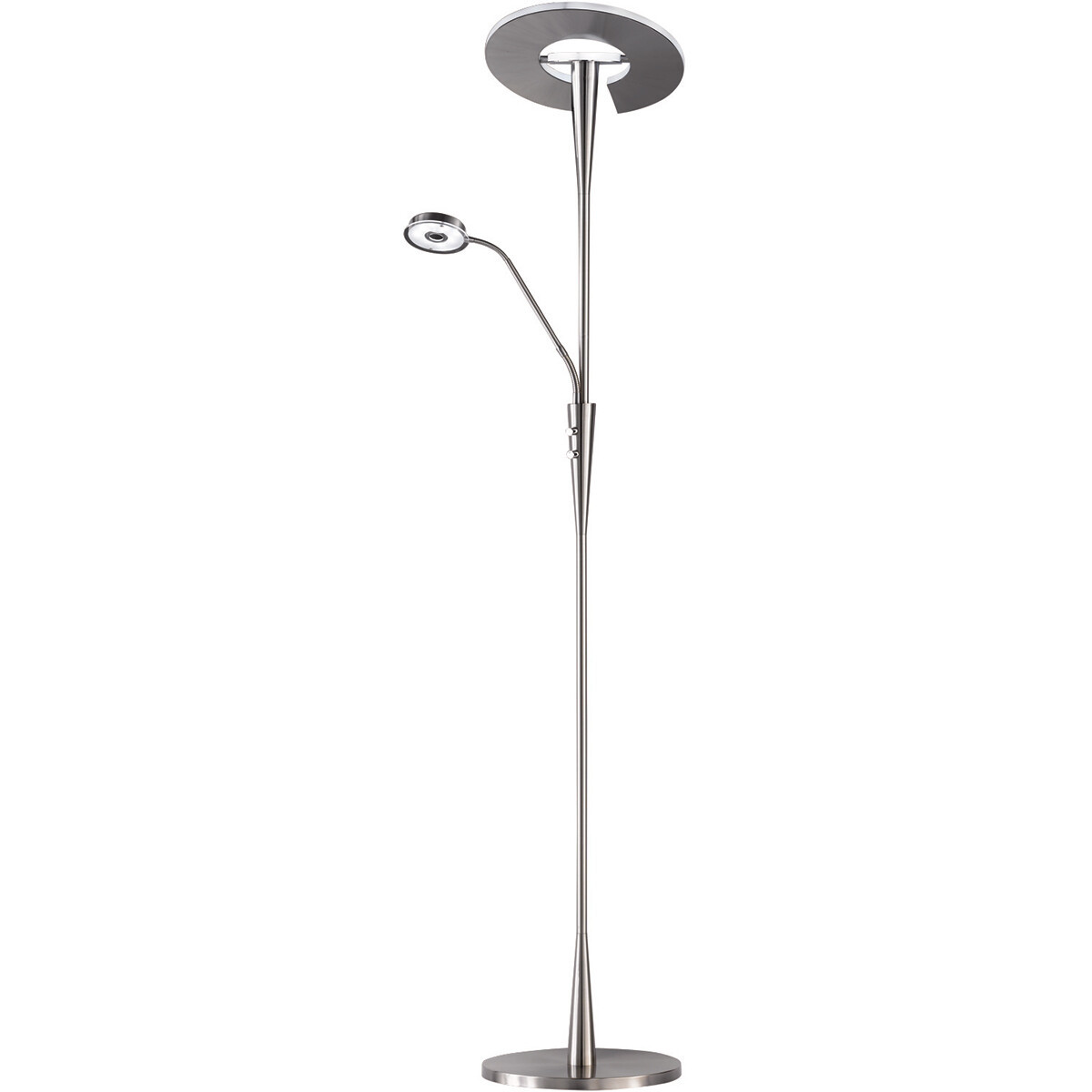 LED Vloerlamp - Trion Qubico - 34W + 5W - Aanpasbare Kleur - 2-lichts - Dimbaar - Rond - Mat Nikkel - Aluminium