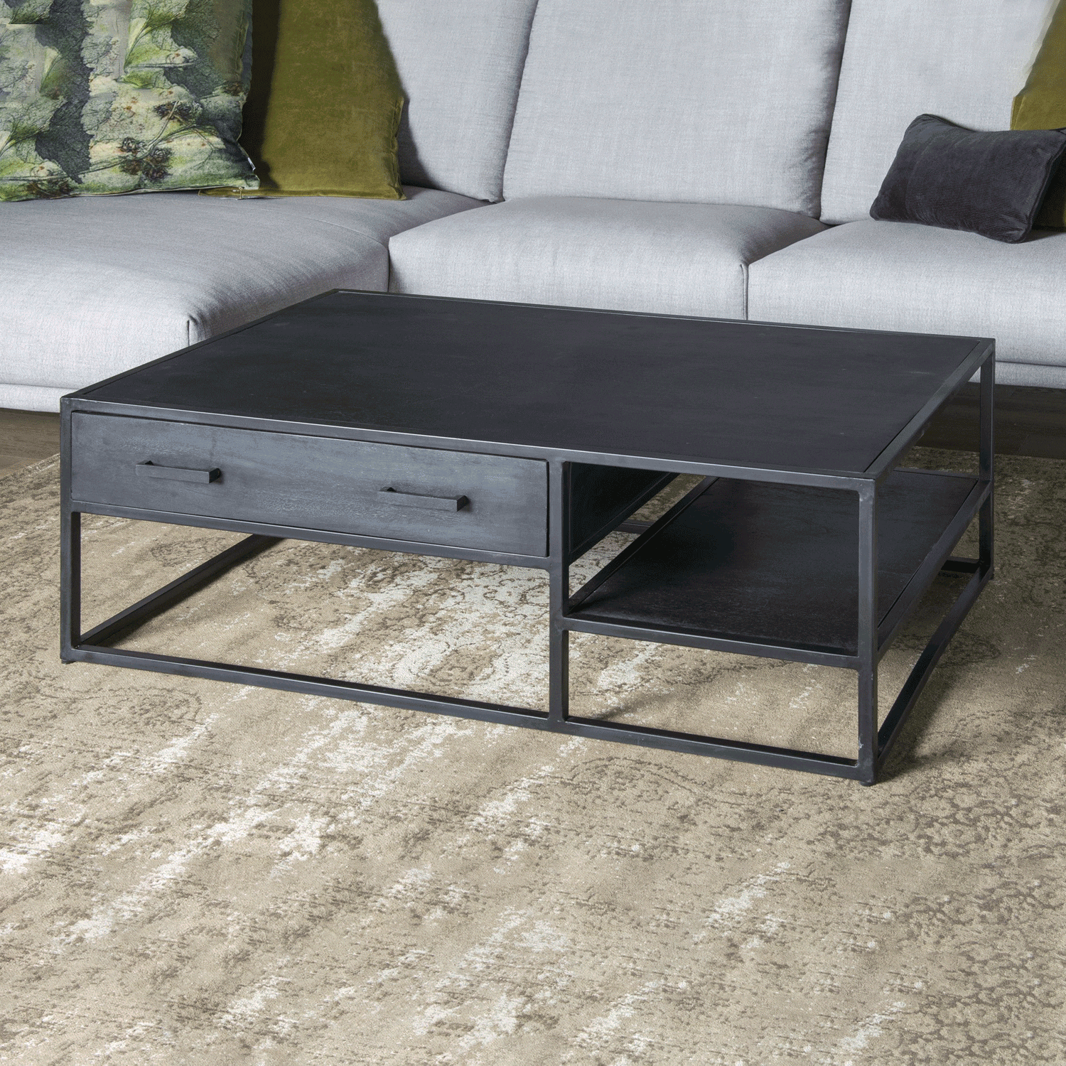 Livingfurn Salontafel Kala Mangohout en staal, 120 x 70cm - zwart