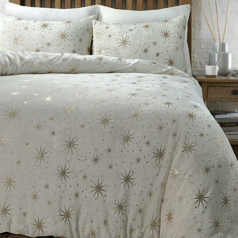 Flanellen Dekbedovertrek Glamour Stars - Lits-Jumeaux (240x220 cm) - Creme - Dessin: Luxe - Sleeptime - Dekbed-Discounter.nl