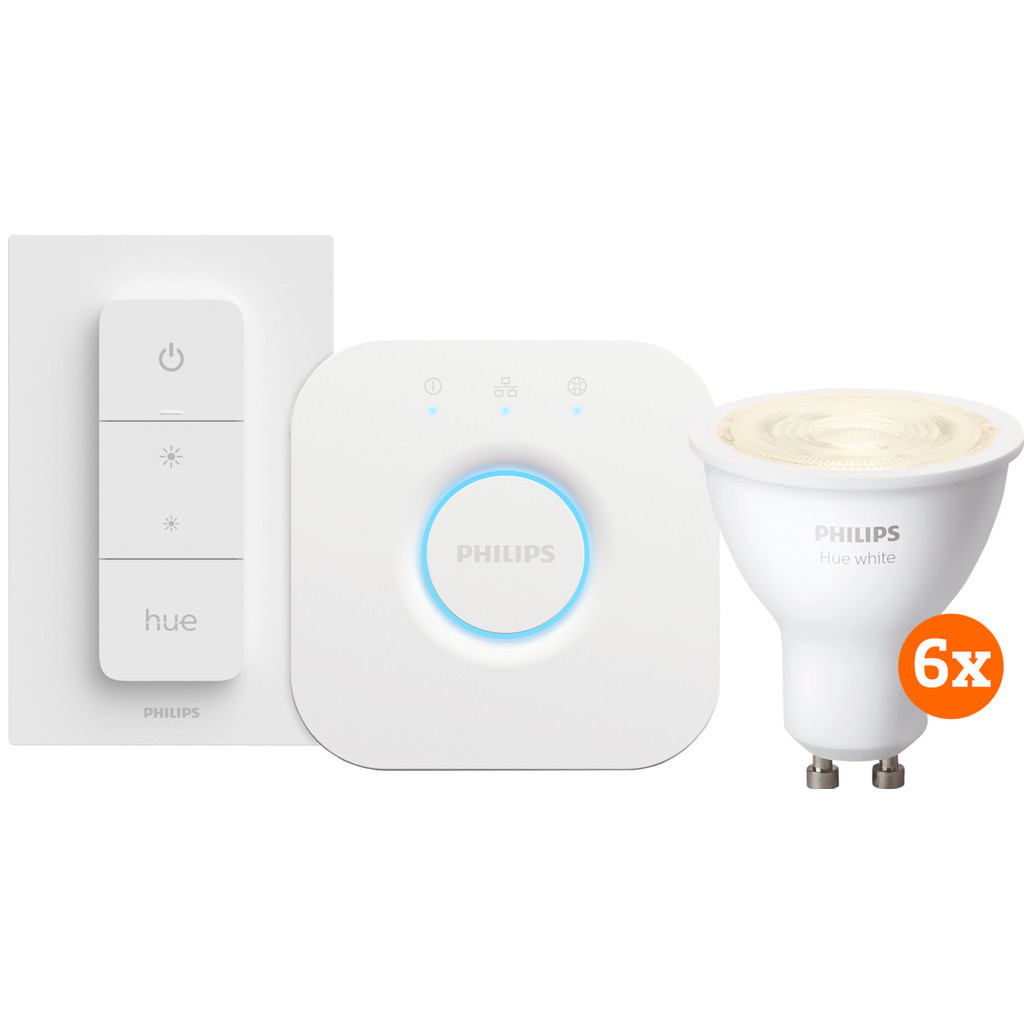 Philips Hue White Starter Pack GU10 met 6 lampen, dimmer + Bridge