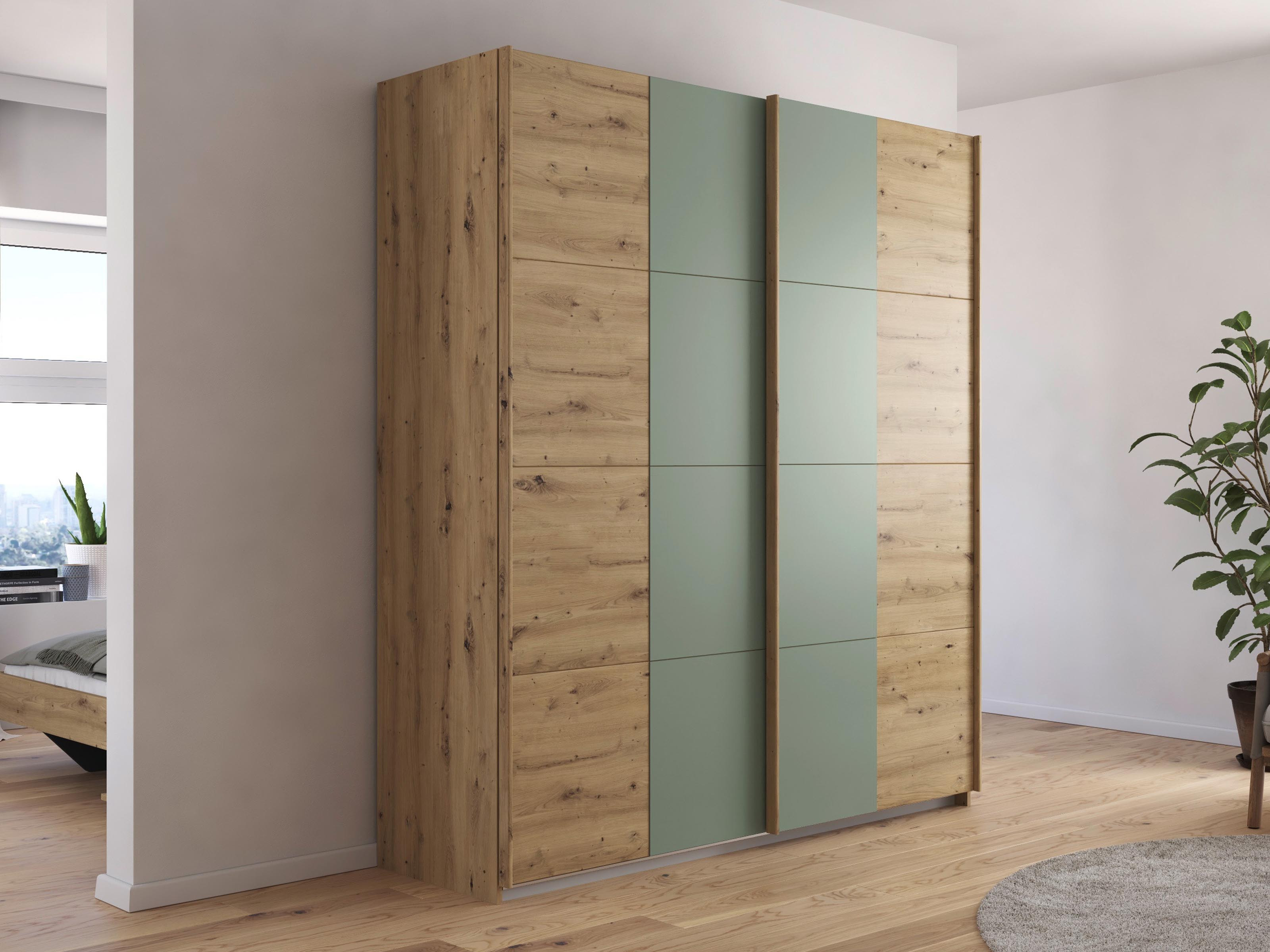 Kast SALDARINI 2 deuren 181 cm artisan eik/saliegroen