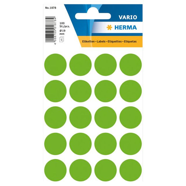 Etiket HERMA 1878 rond 19mm fluor groen 100stuks | Blister a 5 vel