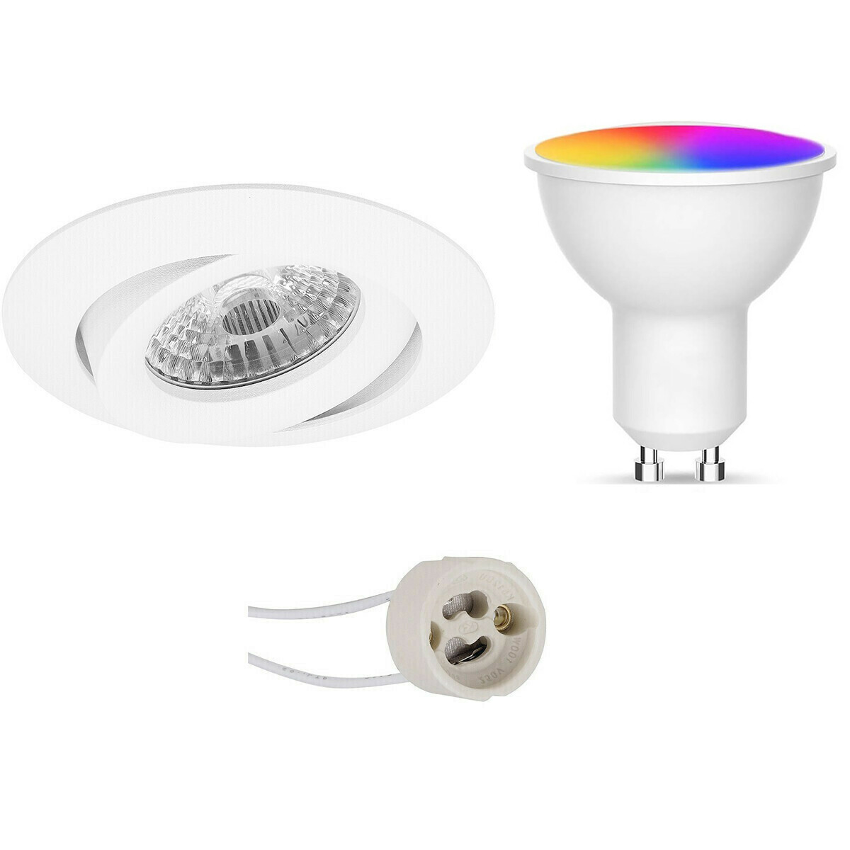 LED Spot Set GU10 - Facto - Smart LED - Wifi LED - Slimme LED - 5W - RGB+CCT - Aanpasbare Kleur - Dimbaar - Pragmi Uranio Pro - Inbouw Rond - Mat Wit - Kantelbaar - Ø82mm