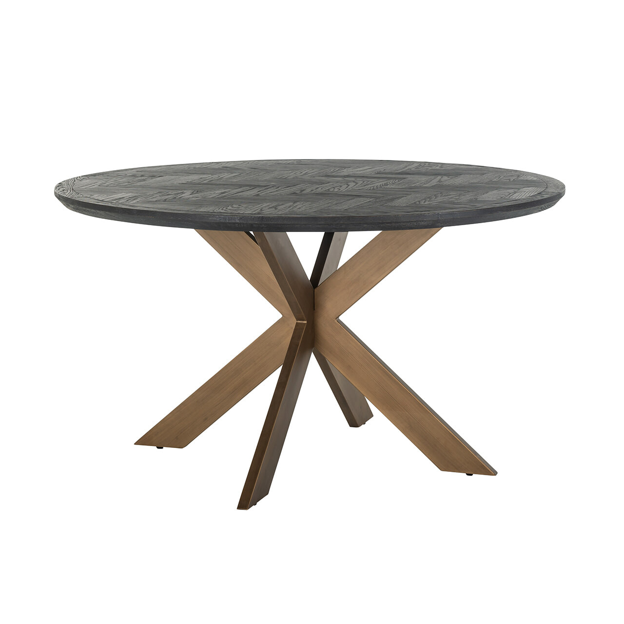 Richmond Ronde Eettafel Blackbone Brass, Eikenhout en Staal, Ø140cm - Zwart