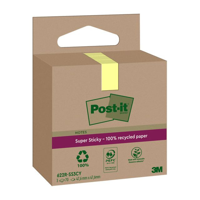 Memoblok 3m post-it 622 rss3cy 47.6x47.6mm geel | 12 stuks