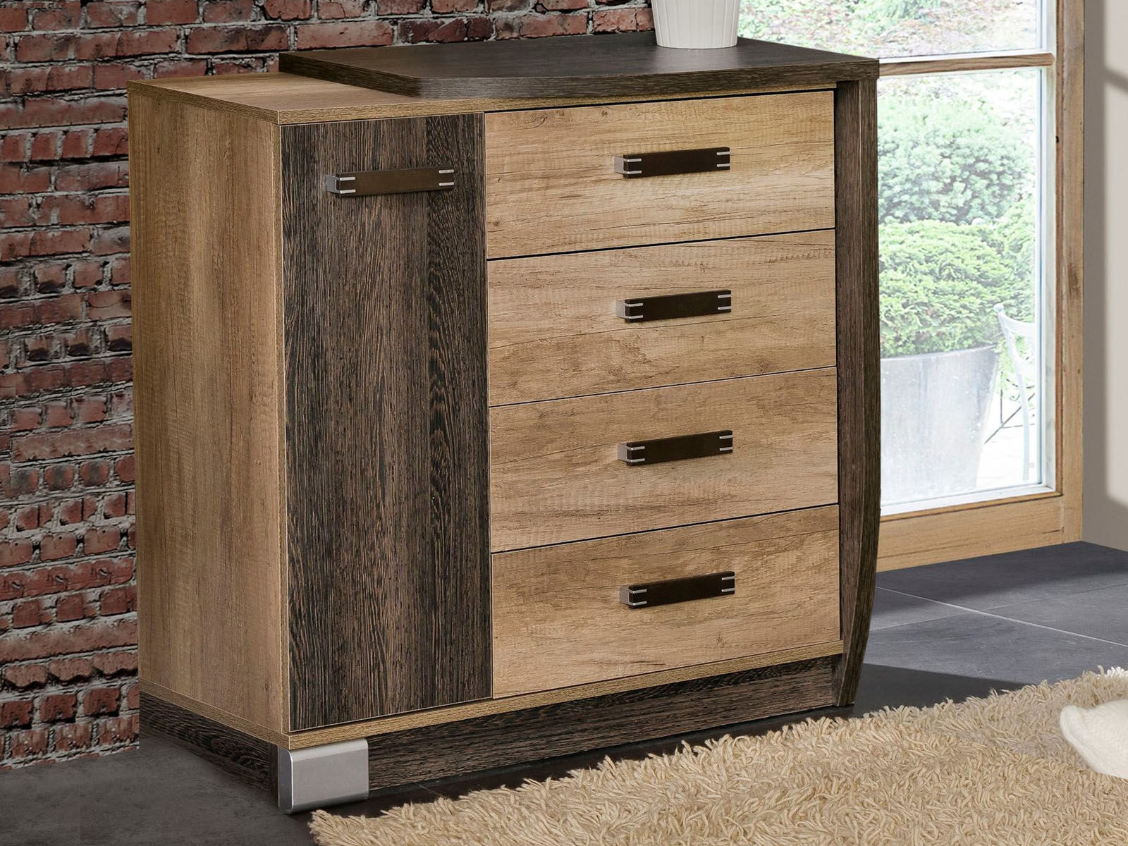 Commode ROMERIO 1 deur 4 lades rechts eik canyon/arusha