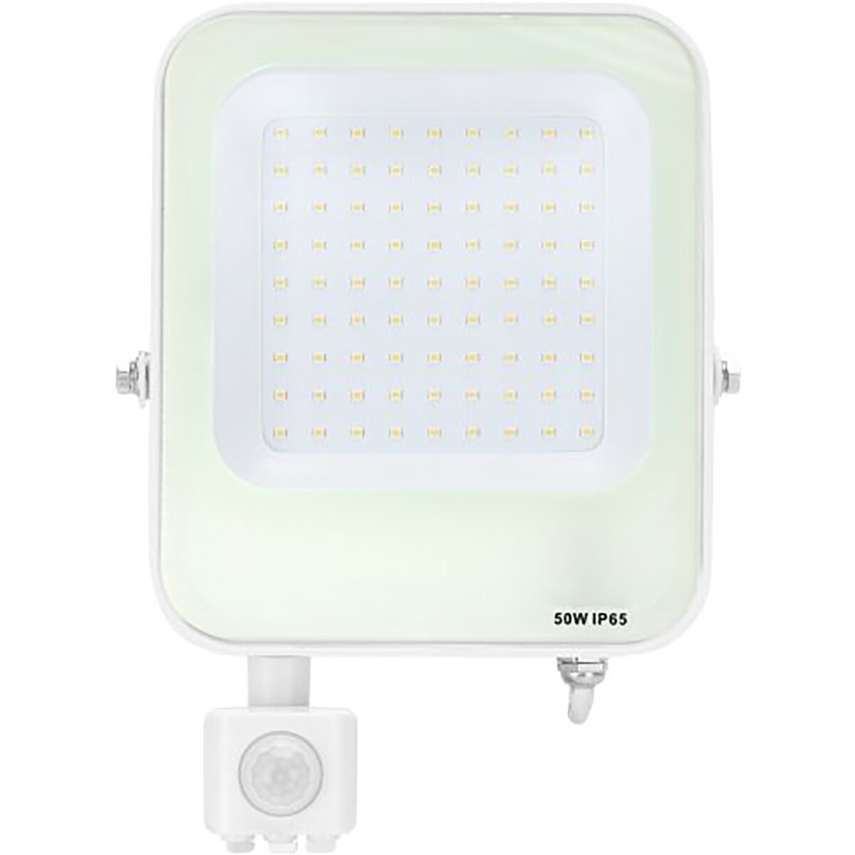 LED Bouwlamp met Bewegingssensor - LED Schijnwerper - Aigi Rekan - 50 Watt - Natuurlijk Wit 4000K - Waterdicht IP65 - Rechthoek - Mat Wit - Aluminium