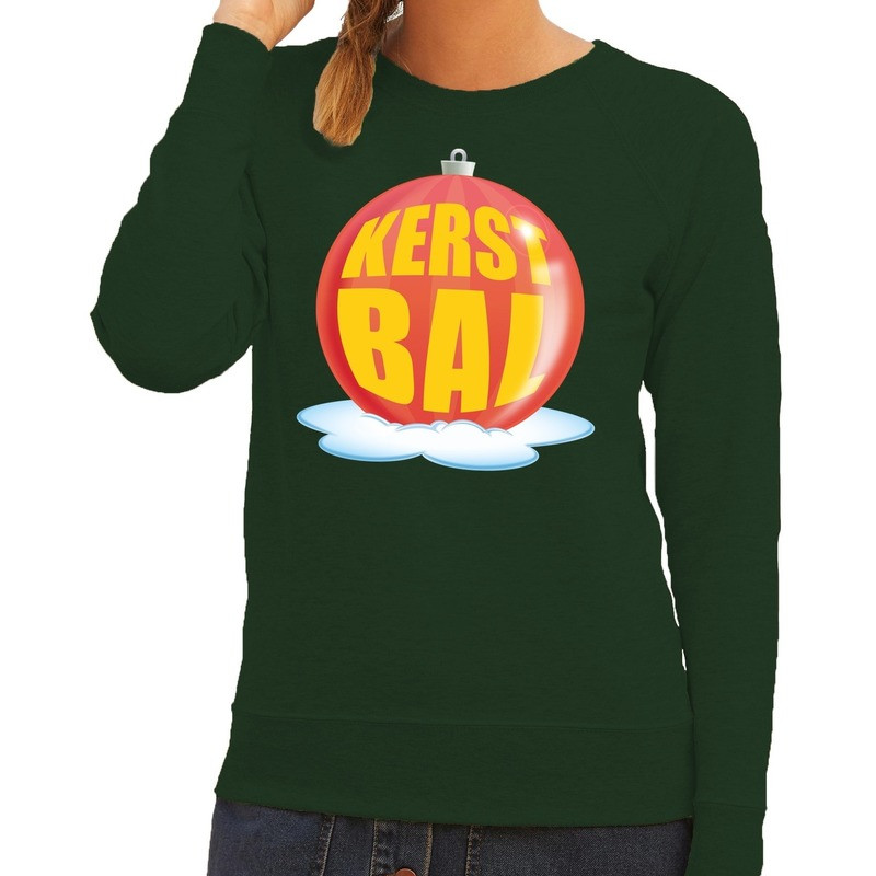 Foute kersttrui kerstbal rood op groene sweater voor dames