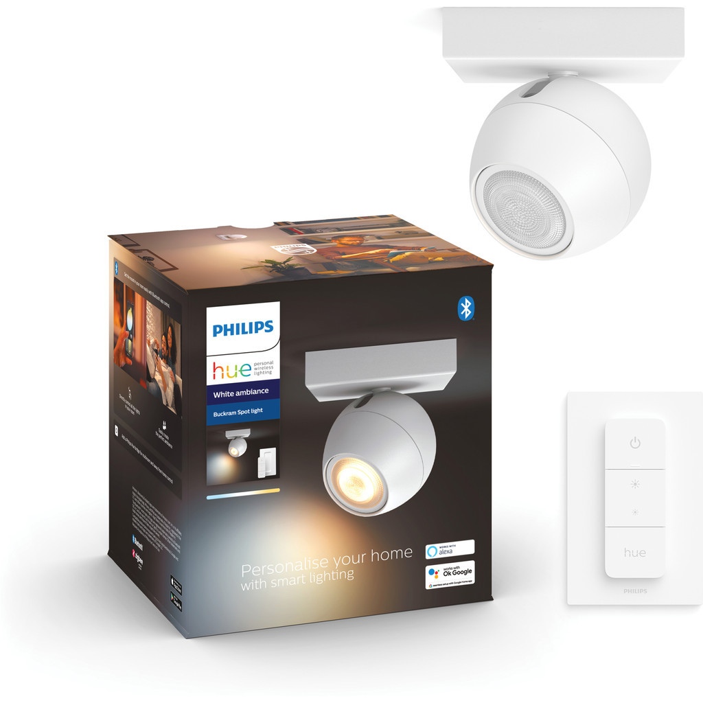 Philips Hue Buckram 1-Spot opbouwspot White Ambiance Wit + dimmer