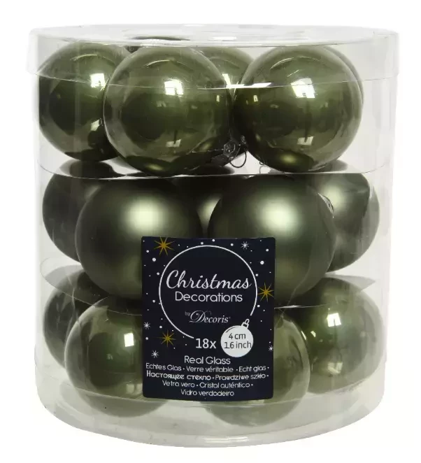 Decoris kerstballen glas mos groen 4cm 18st