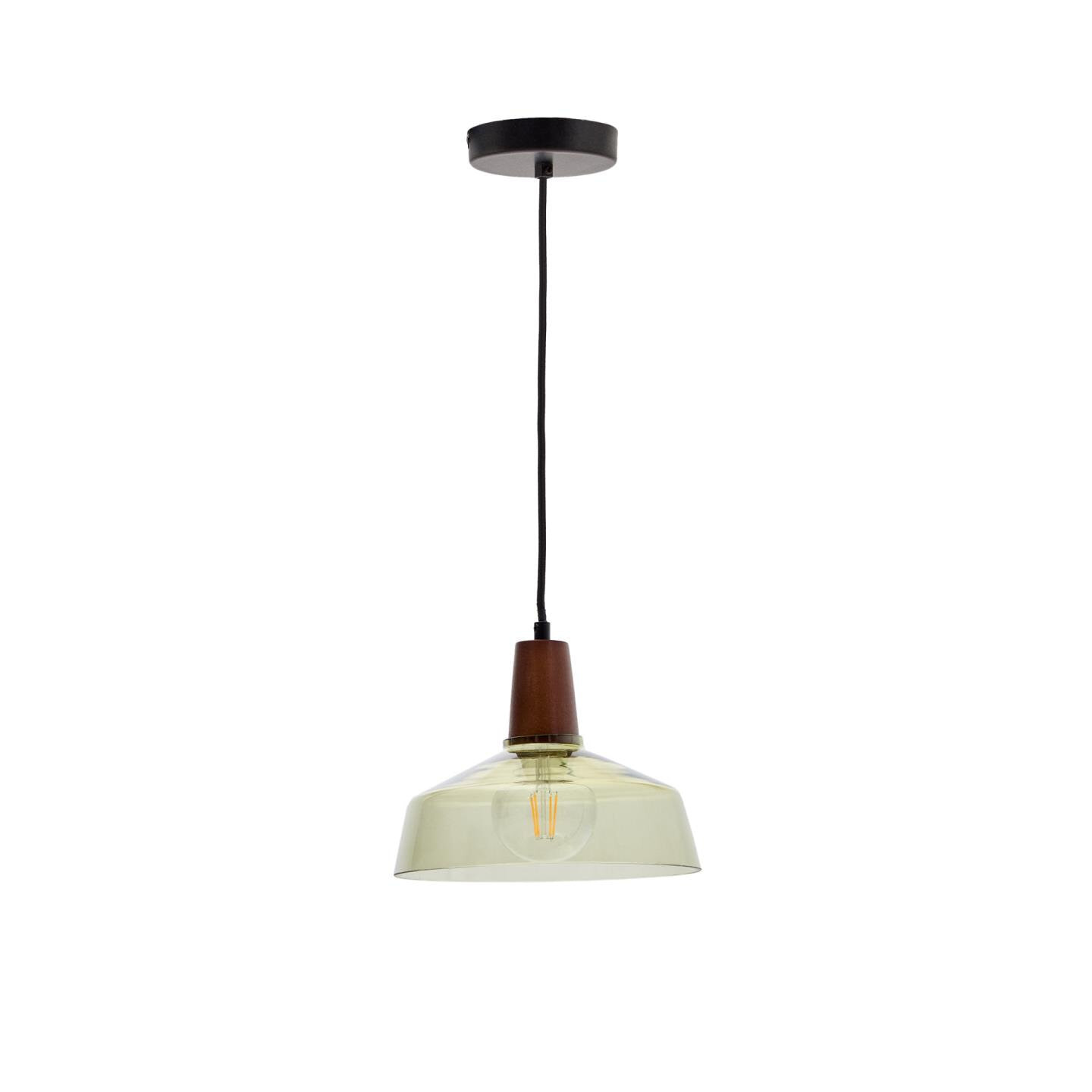 Kave Home Hanglamp Silex Notenhout en glas, 40cm - Groen