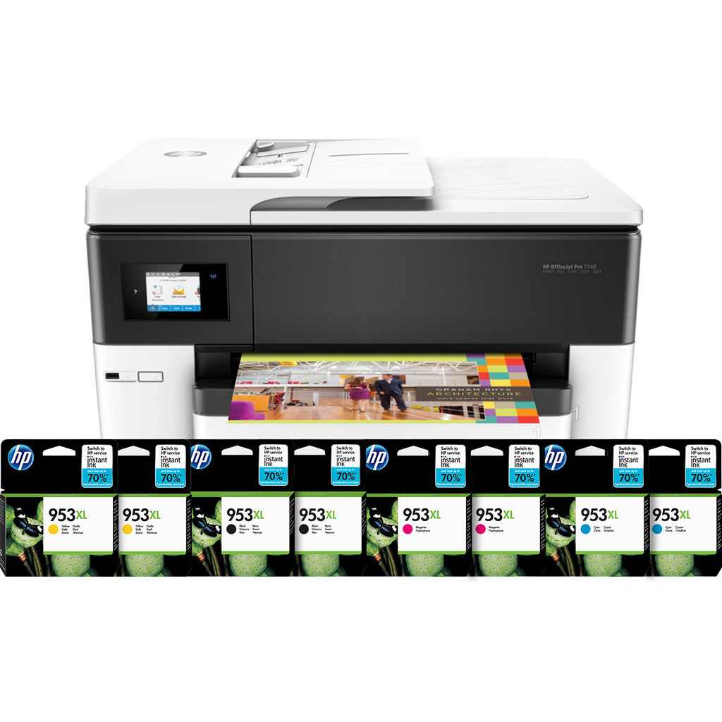 HP Officejet 7740 + 2 sets extra inkt