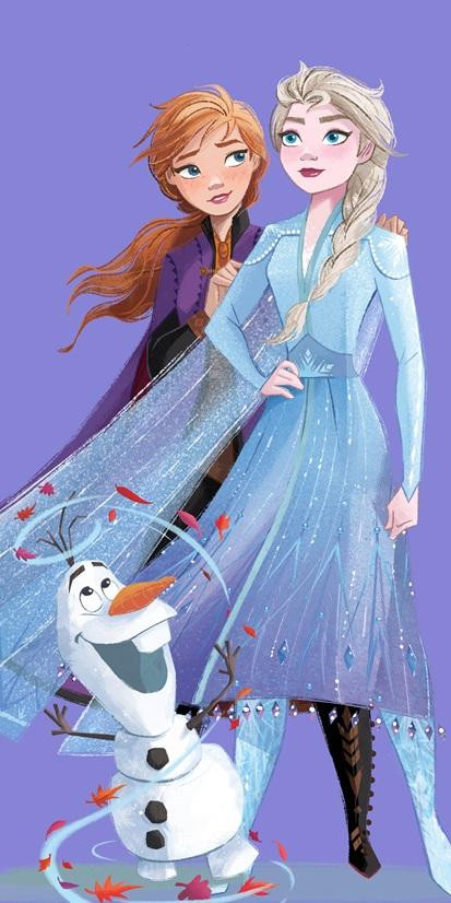 Frozen strandlaken Anna, Elsa en Olaf 70 x 140 cm Paars