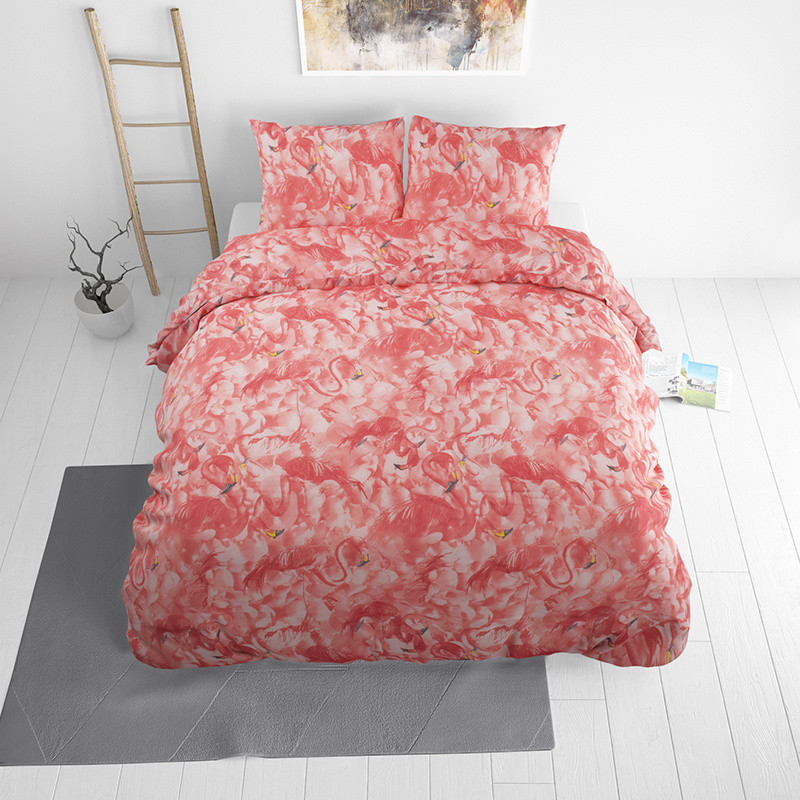 Dekbedovertrek Flamingo Power Dekbedovertrek - Tweepersoons (200x220 cm) - Roze Polyester-katoen - Dessin: Dieren - Sleeptime Elegance -