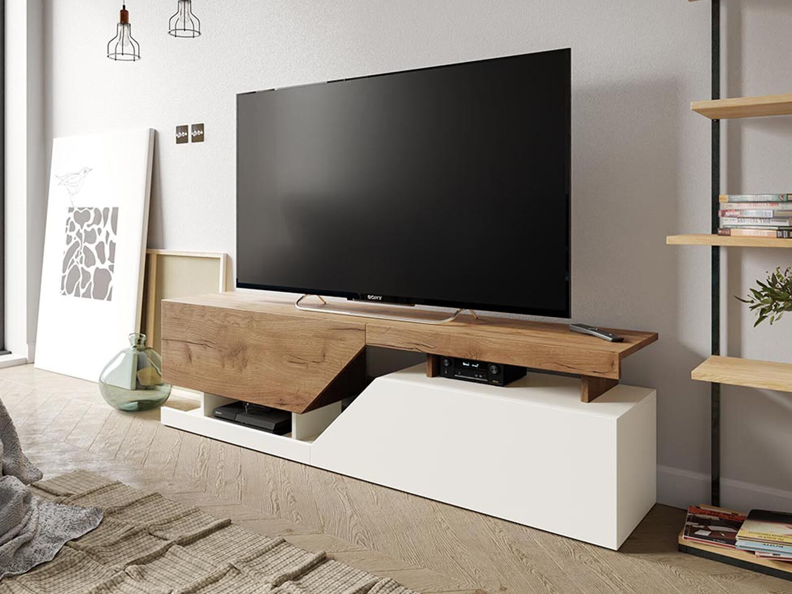 Tv-meubel CESAR 2 deuren 160 cm wit/wotan eik